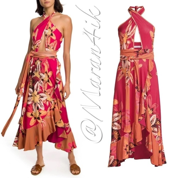 PatBO Carmen Floral Halter Wrap Dress Small - Picture 2 of 15